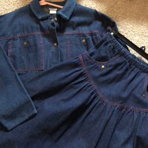 Blue denim shirt with skirt